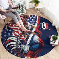 French American Heritage Month Round Carpet Gallic Rooster And Bald Eagle