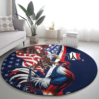 French American Heritage Month Round Carpet Gallic Rooster And Bald Eagle