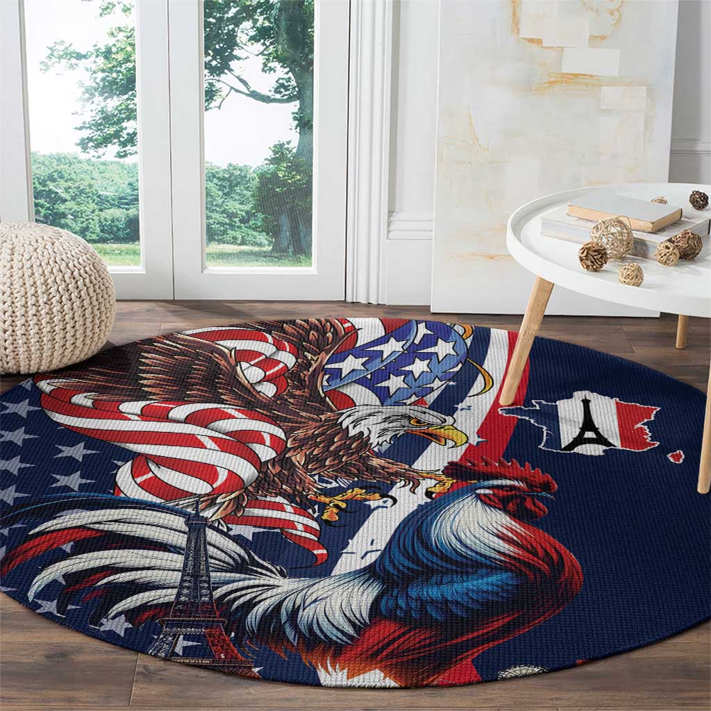 French American Heritage Month Round Carpet Gallic Rooster And Bald Eagle