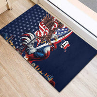 French American Heritage Month Rubber Doormat Gallic Rooster And Bald Eagle