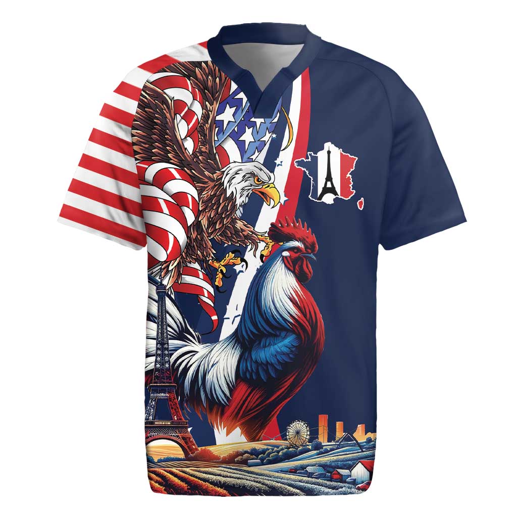 French American Heritage Month Rugby Jersey Gallic Rooster And Bald Eagle