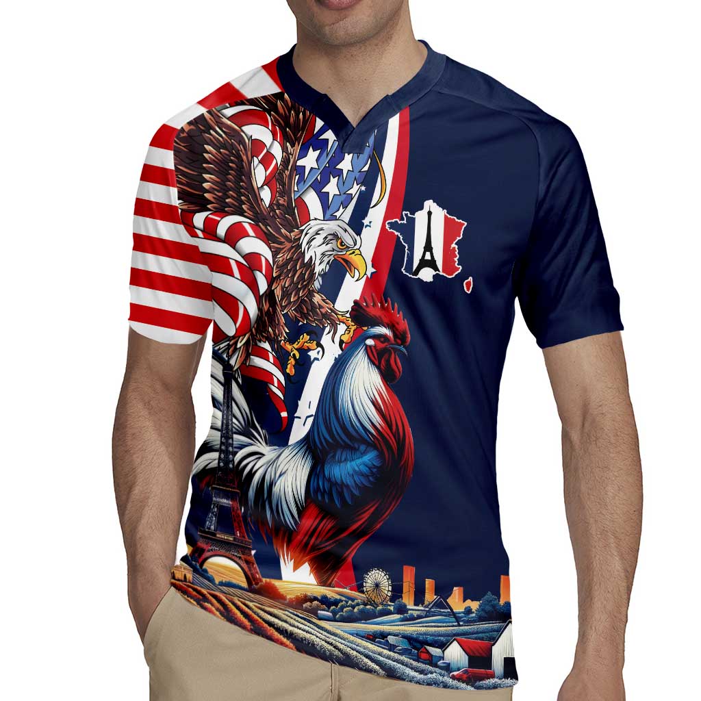 French American Heritage Month Rugby Jersey Gallic Rooster And Bald Eagle