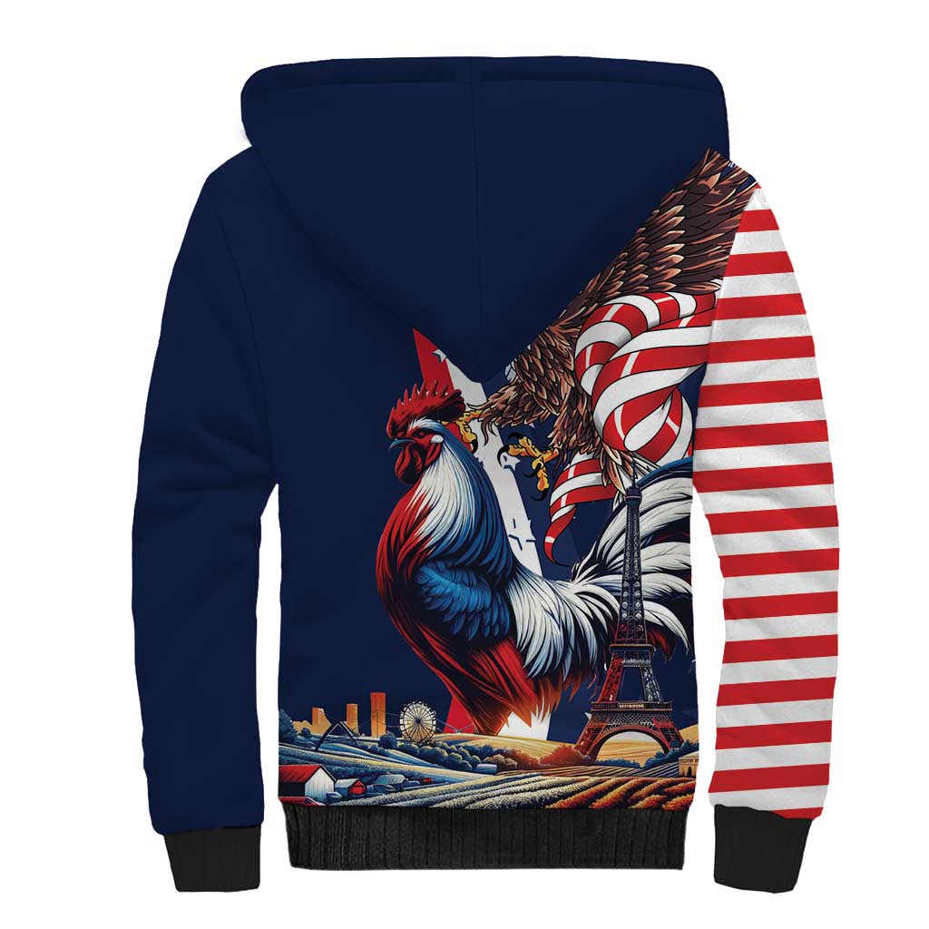 French American Heritage Month Sherpa Hoodie Gallic Rooster And Bald Eagle