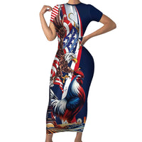 French American Heritage Month Short Sleeve Bodycon Dress Gallic Rooster And Bald Eagle