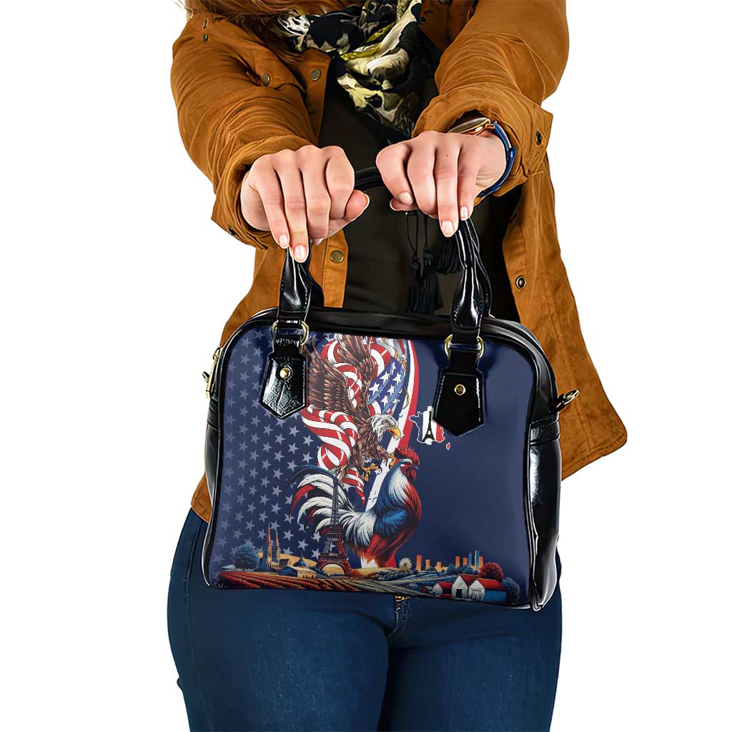 French American Heritage Month Shoulder Handbag Gallic Rooster And Bald Eagle