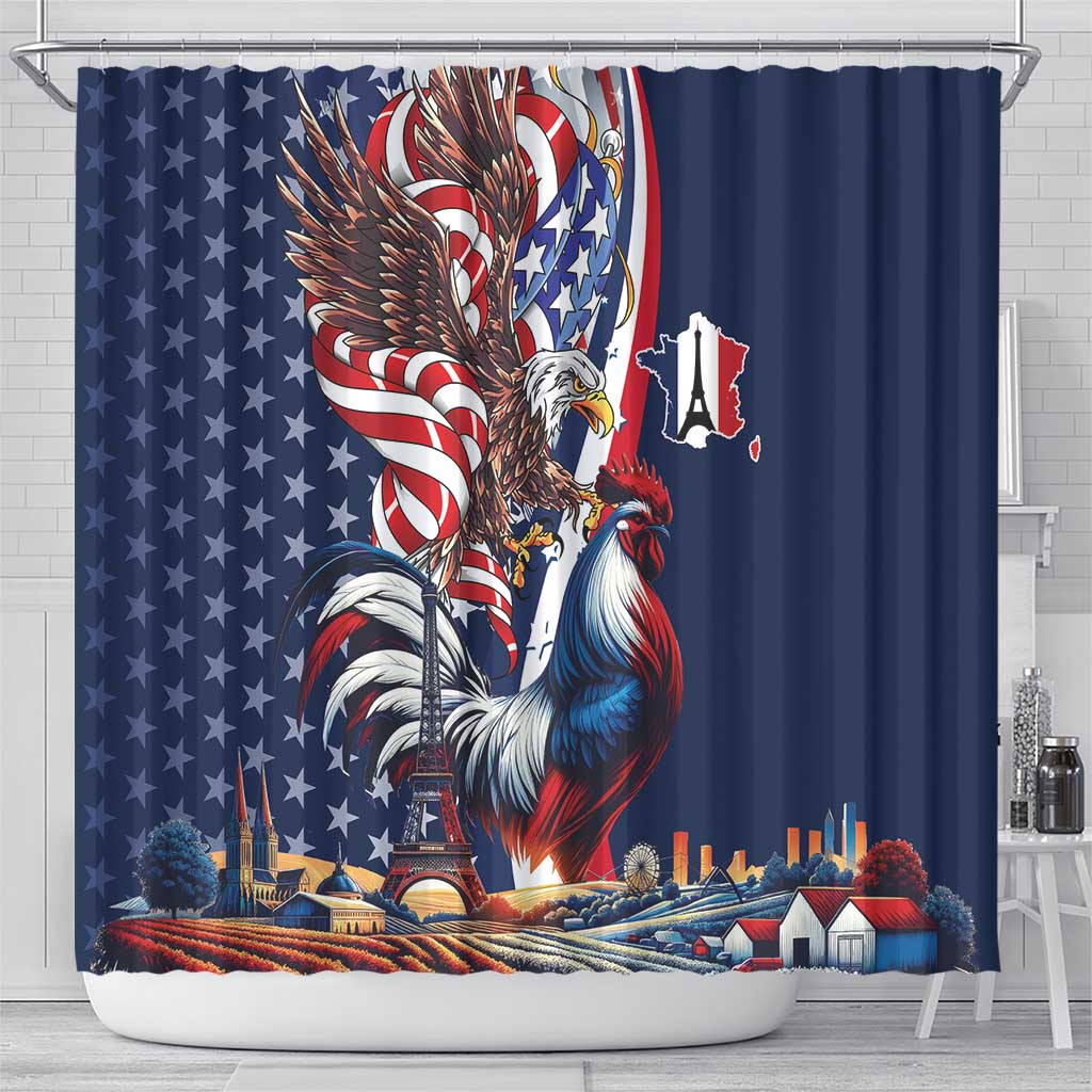 French American Heritage Month Shower Curtain Gallic Rooster And Bald Eagle