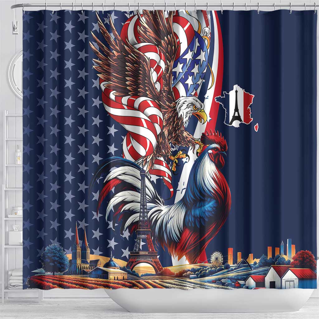 French American Heritage Month Shower Curtain Gallic Rooster And Bald Eagle