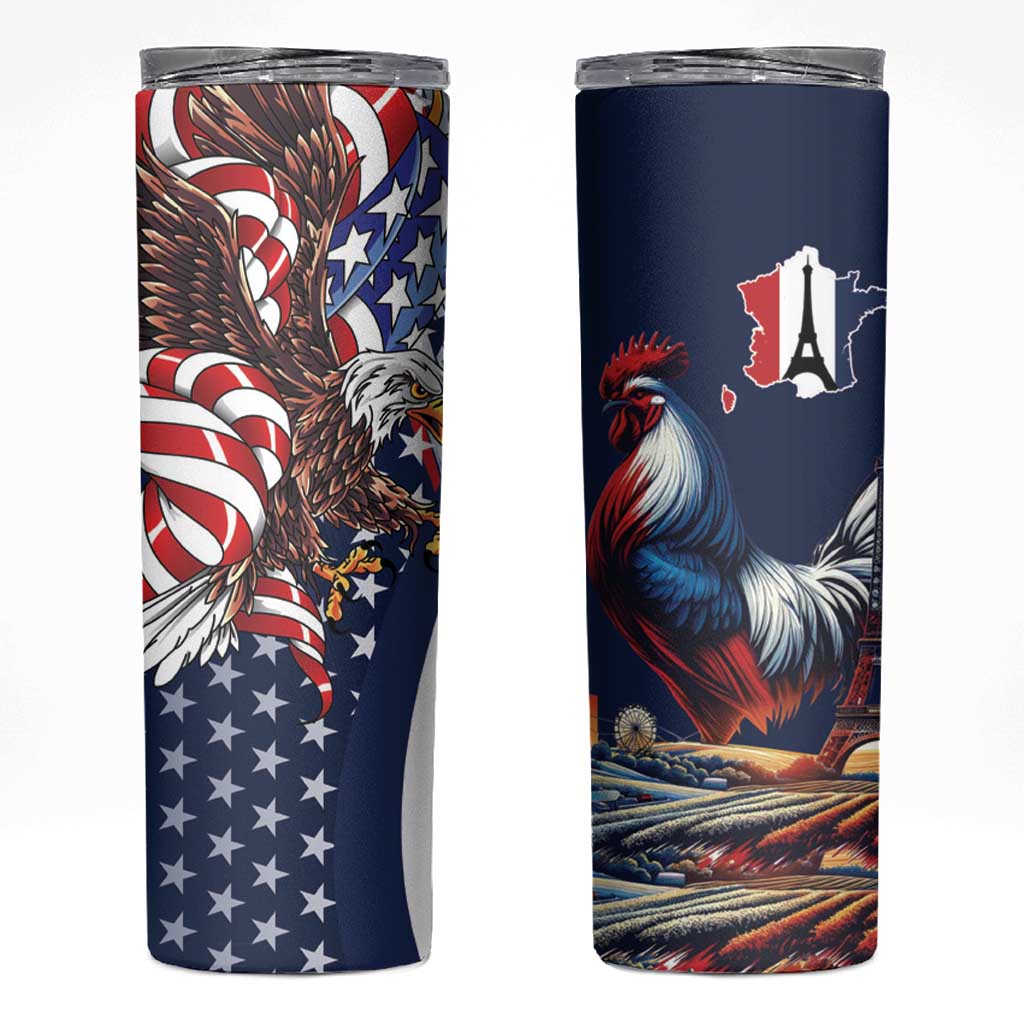 French American Heritage Month Skinny Tumbler Gallic Rooster And Bald Eagle