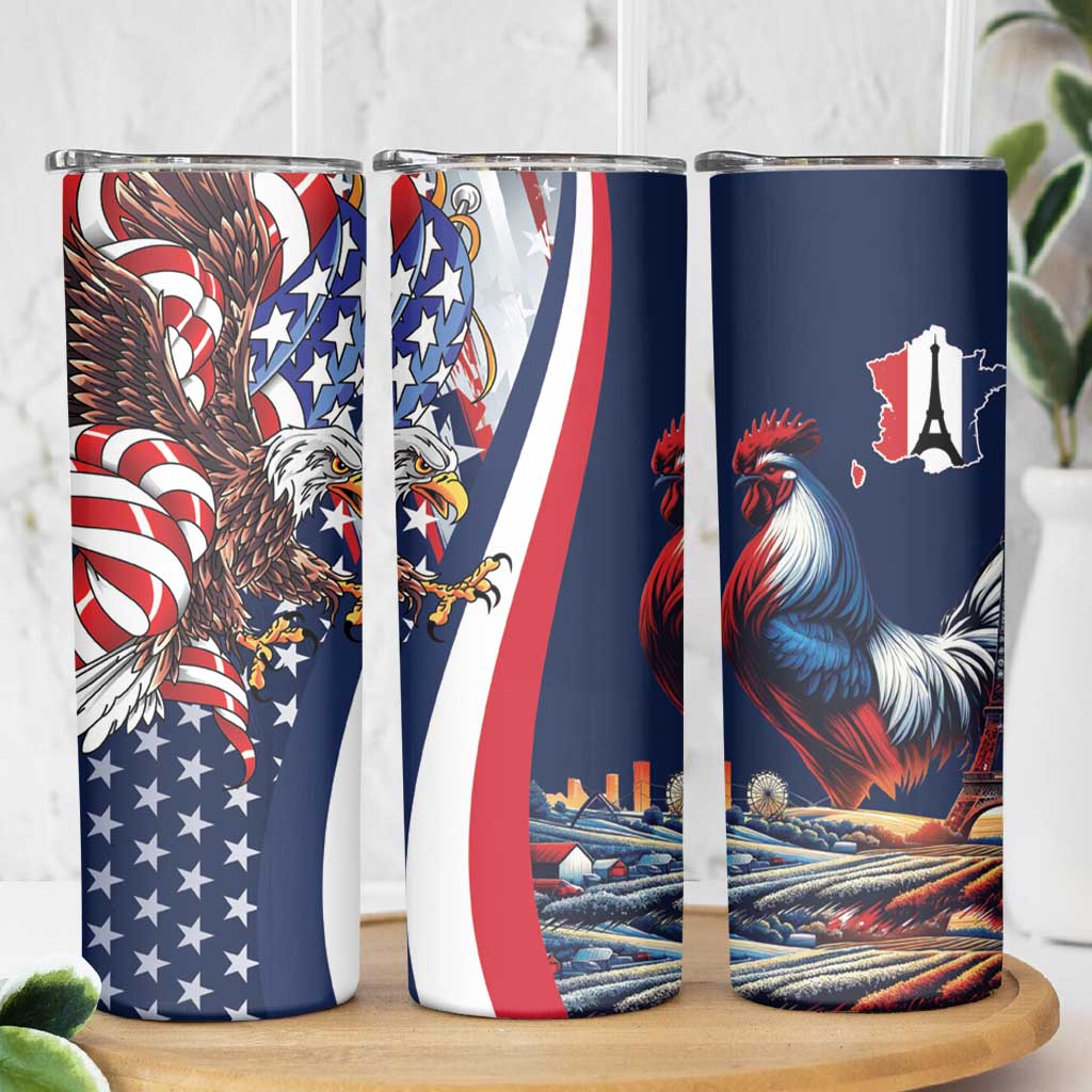 French American Heritage Month Skinny Tumbler Gallic Rooster And Bald Eagle