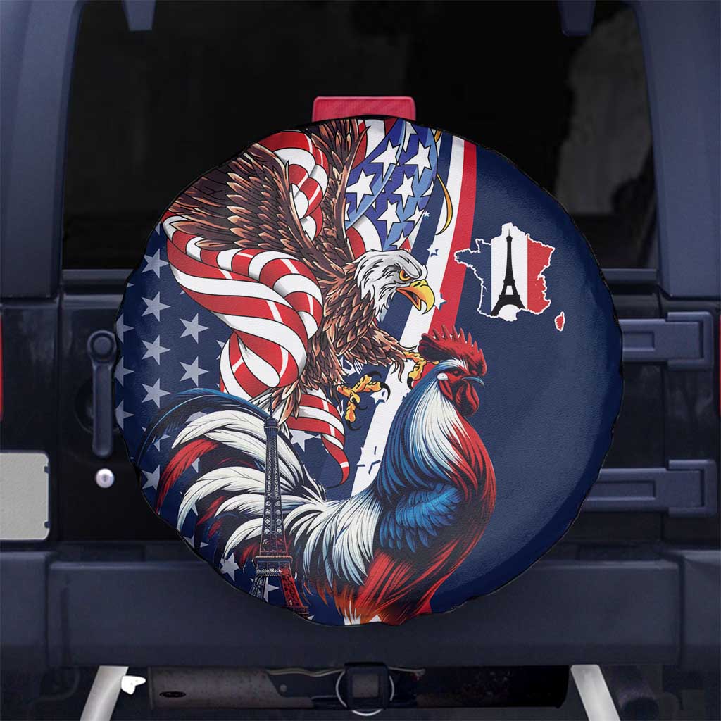 French American Heritage Month Spare Tire Cover Gallic Rooster And Bald Eagle