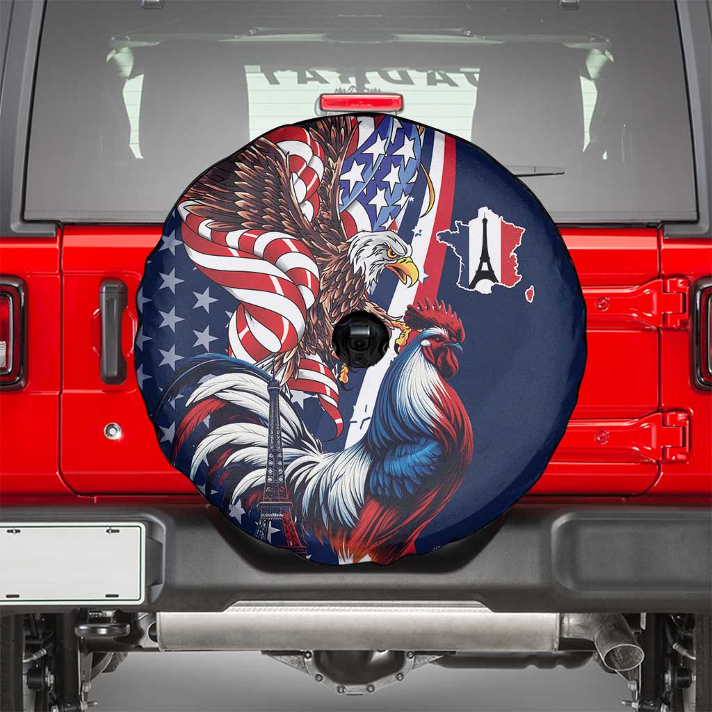 French American Heritage Month Spare Tire Cover Gallic Rooster And Bald Eagle