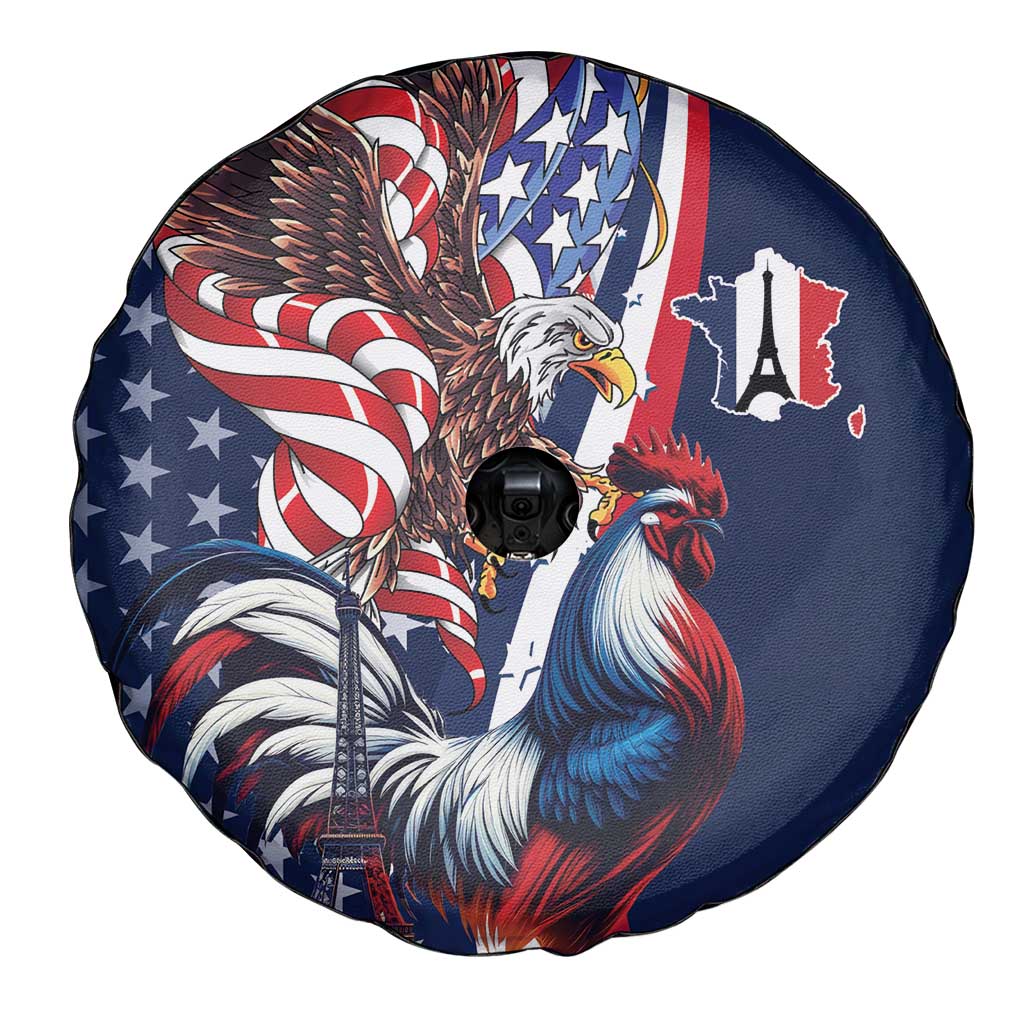 French American Heritage Month Spare Tire Cover Gallic Rooster And Bald Eagle