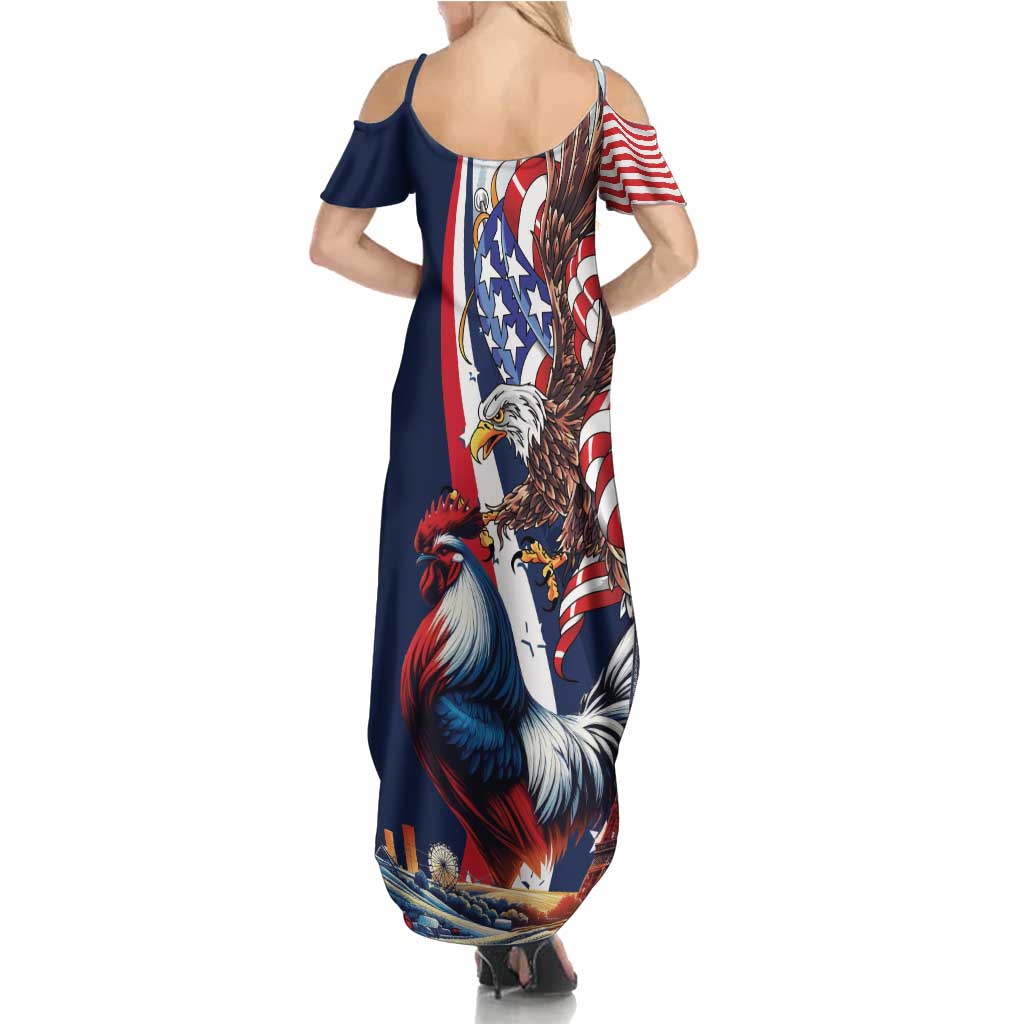 French American Heritage Month Summer Maxi Dress Gallic Rooster And Bald Eagle