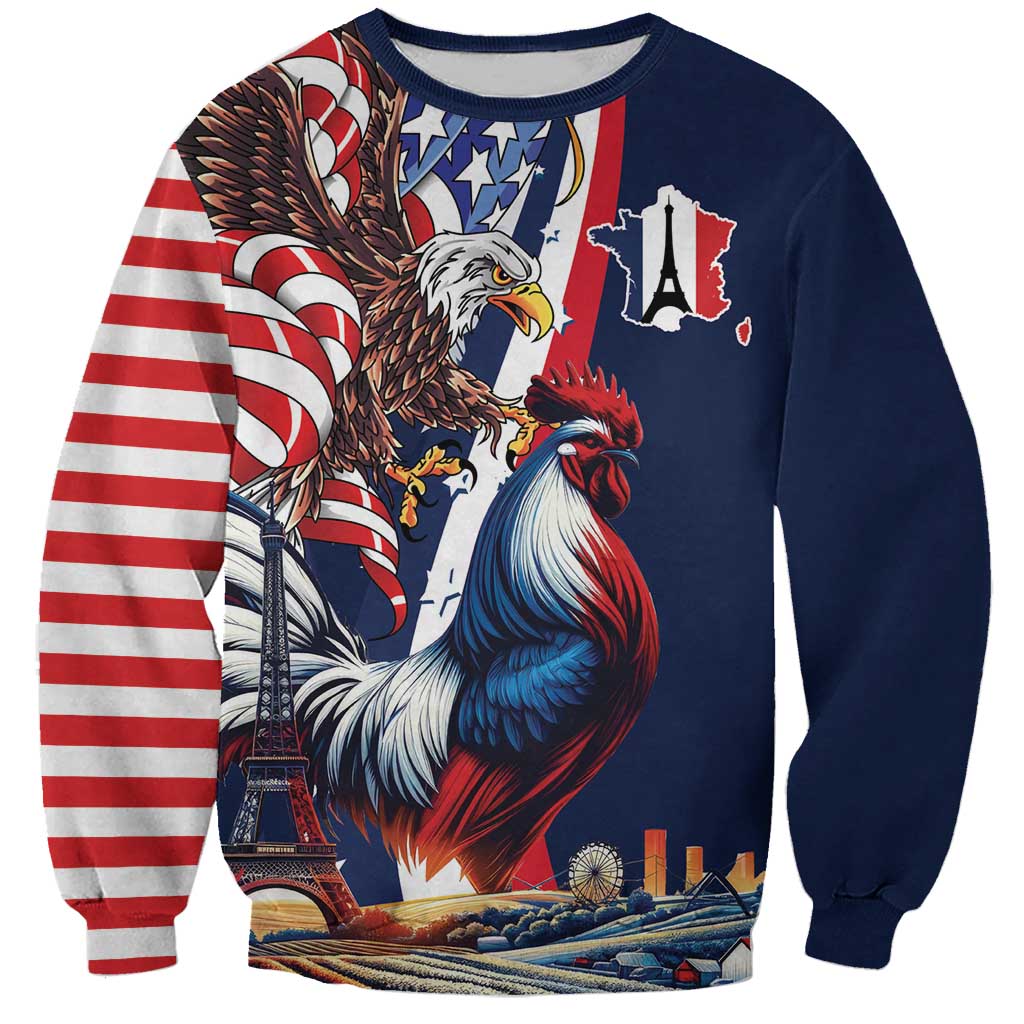 French American Heritage Month Sweatshirt Gallic Rooster And Bald Eagle