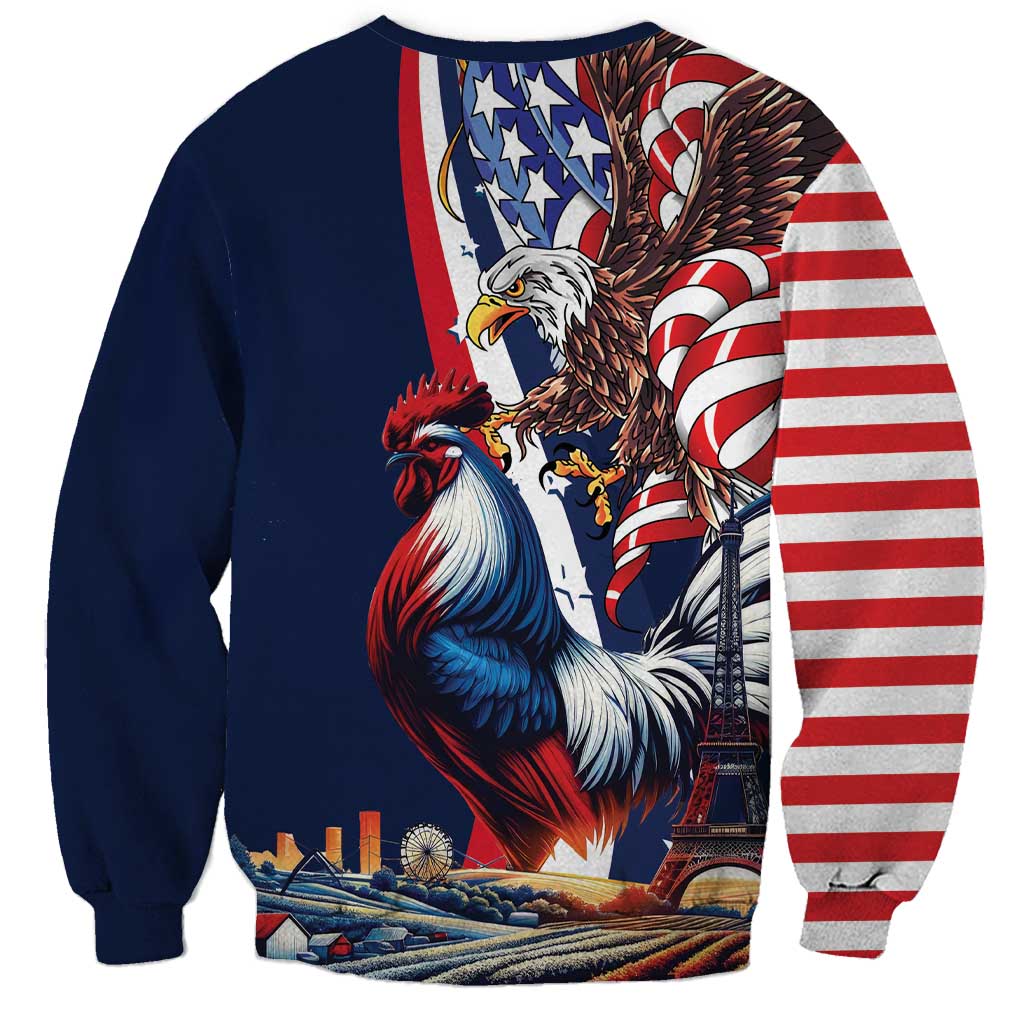 French American Heritage Month Sweatshirt Gallic Rooster And Bald Eagle