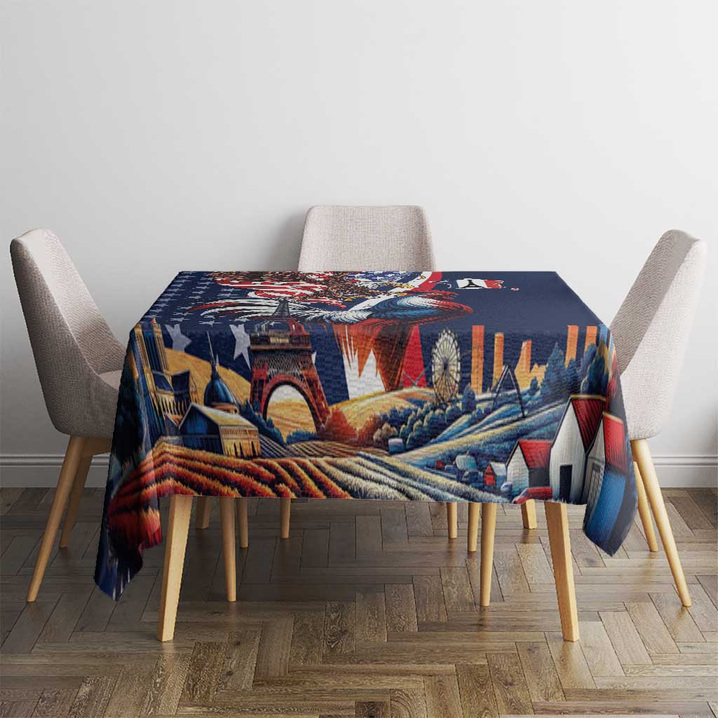 French American Heritage Month Tablecloth Gallic Rooster And Bald Eagle