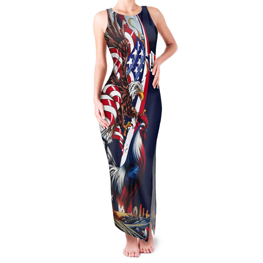 French American Heritage Month Tank Maxi Dress Gallic Rooster And Bald Eagle