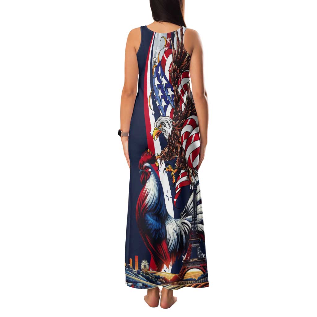 French American Heritage Month Tank Maxi Dress Gallic Rooster And Bald Eagle