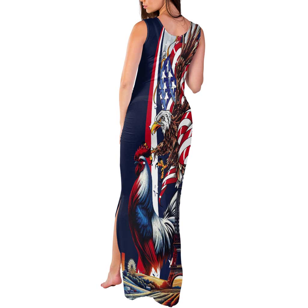 French American Heritage Month Tank Maxi Dress Gallic Rooster And Bald Eagle