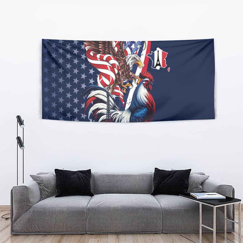 French American Heritage Month Tapestry Gallic Rooster And Bald Eagle