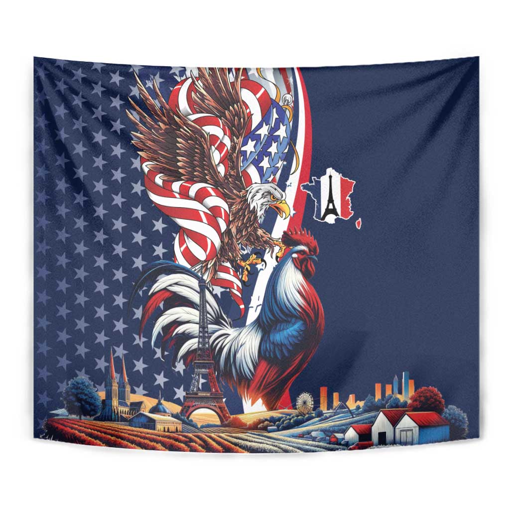French American Heritage Month Tapestry Gallic Rooster And Bald Eagle