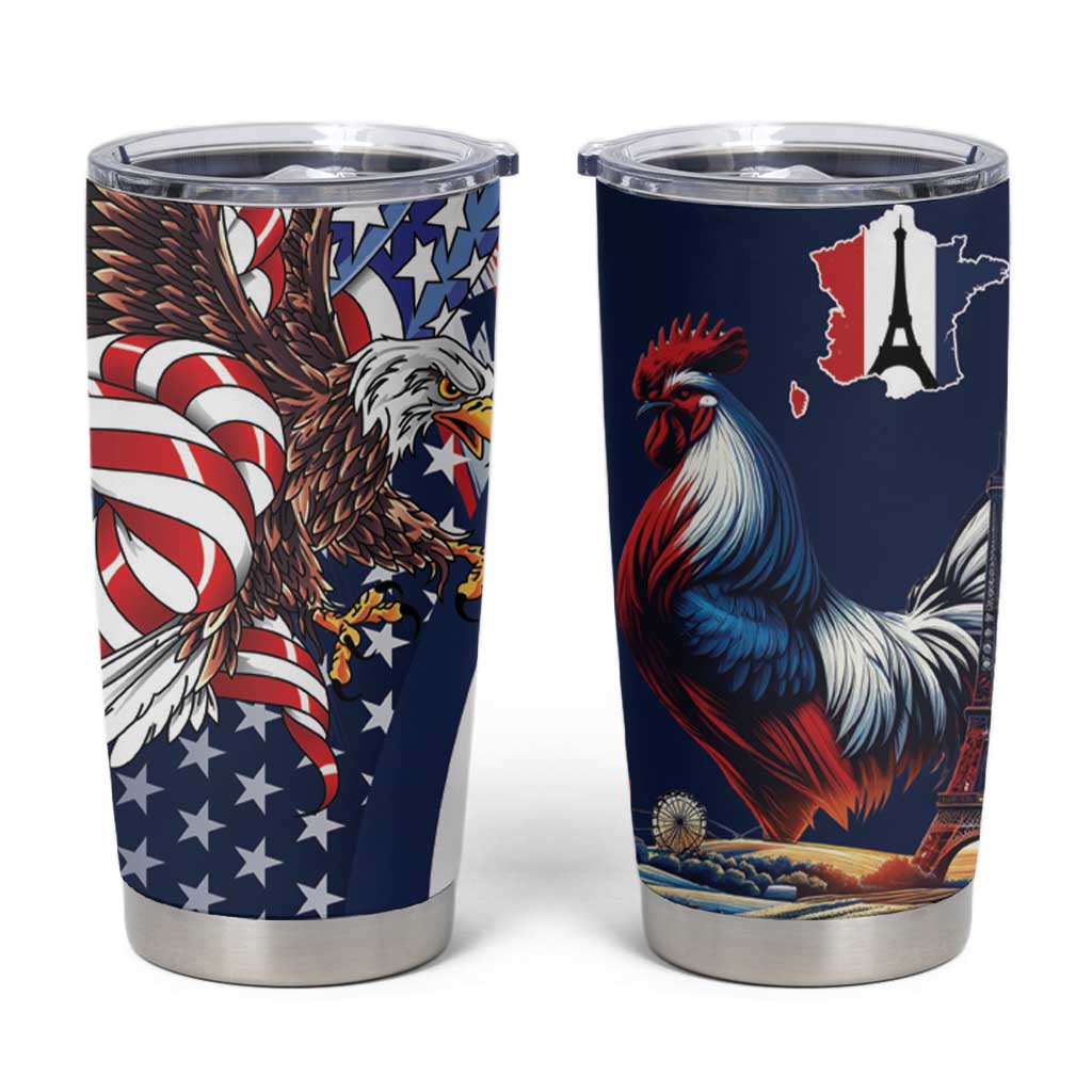 French American Heritage Month Tumbler Cup Gallic Rooster And Bald Eagle
