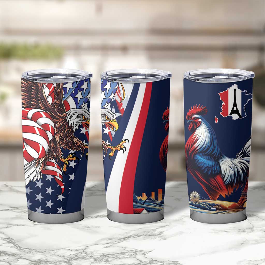 French American Heritage Month Tumbler Cup Gallic Rooster And Bald Eagle