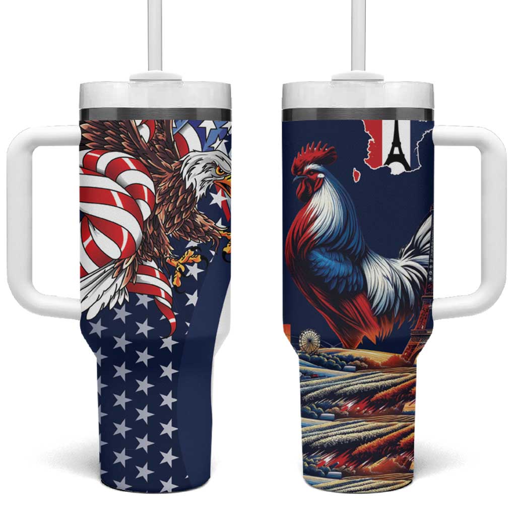 French American Heritage Month Tumbler With Handle Gallic Rooster And Bald Eagle