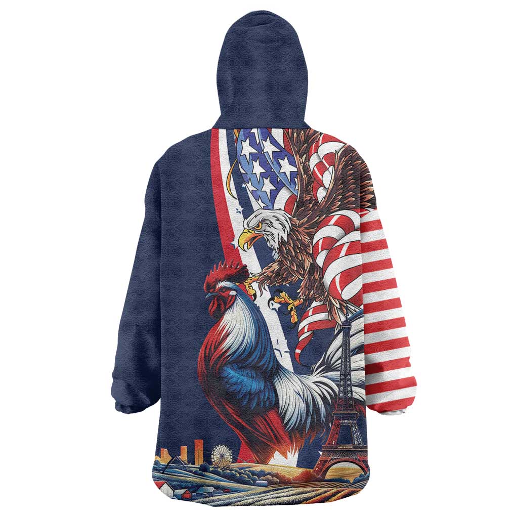 French American Heritage Month Wearable Blanket Hoodie Gallic Rooster And Bald Eagle