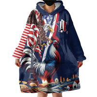 French American Heritage Month Wearable Blanket Hoodie Gallic Rooster And Bald Eagle