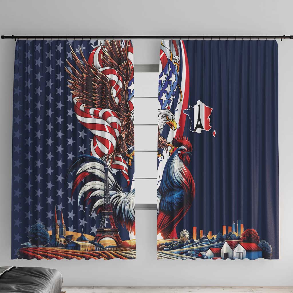 French American Heritage Month Window Curtain Gallic Rooster And Bald Eagle