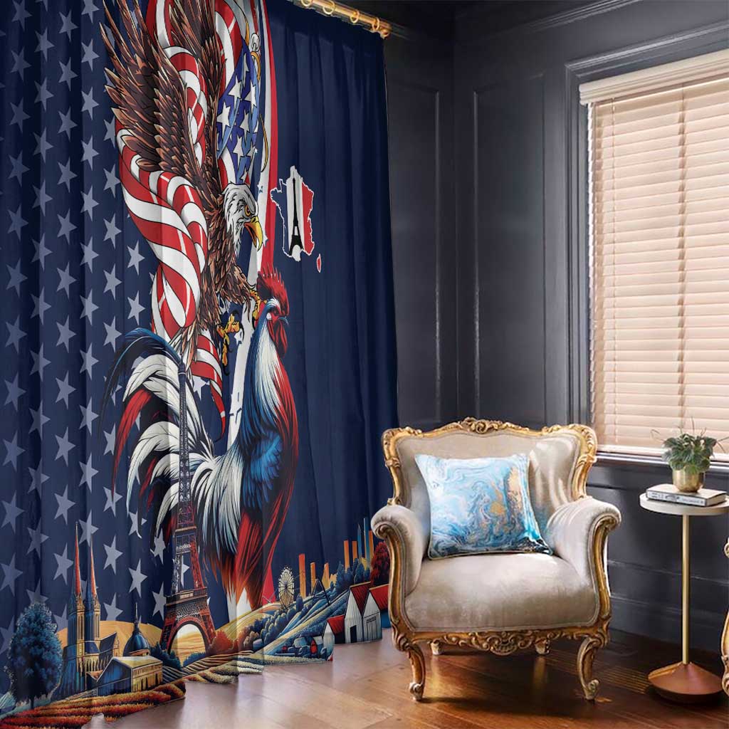 French American Heritage Month Window Curtain Gallic Rooster And Bald Eagle