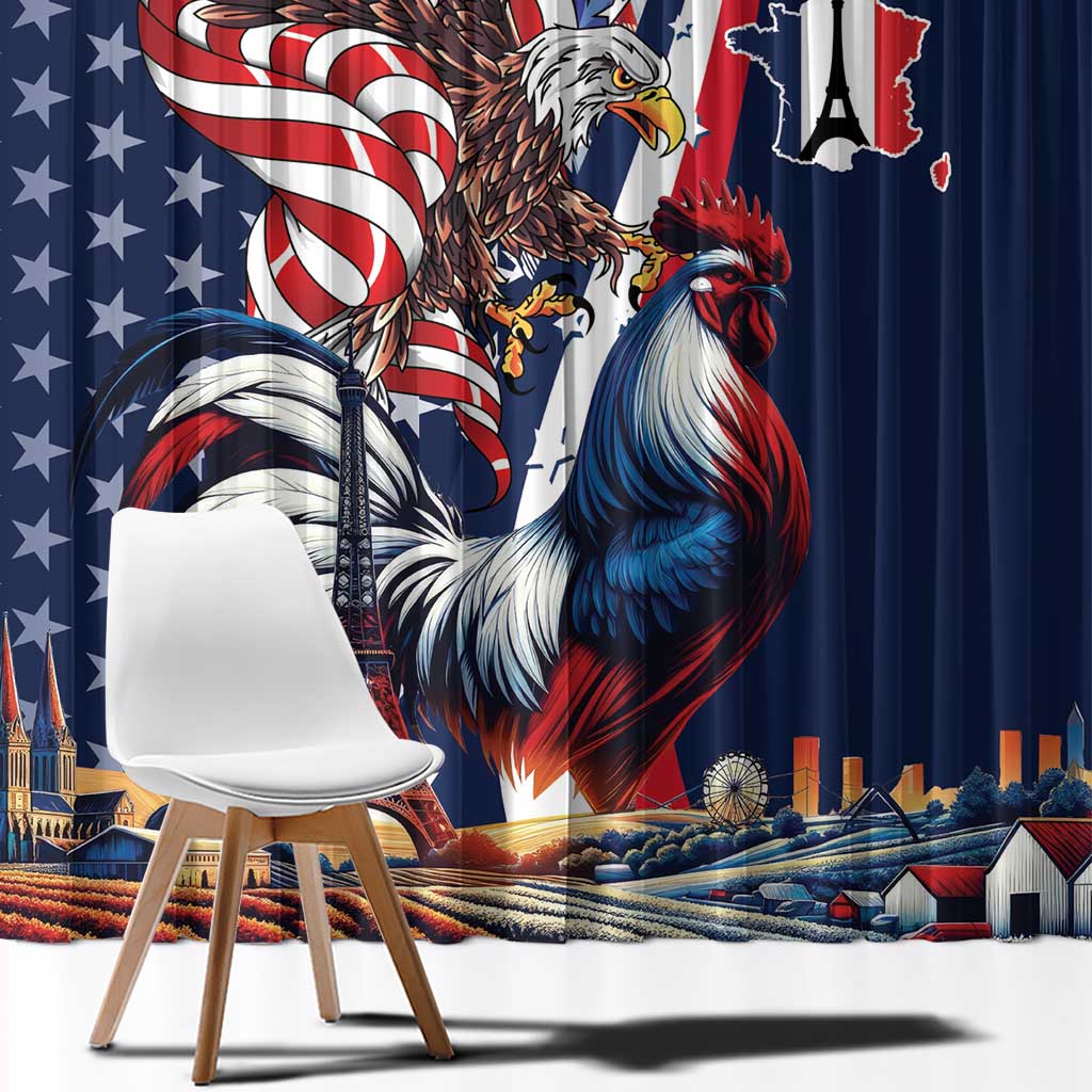French American Heritage Month Window Curtain Gallic Rooster And Bald Eagle