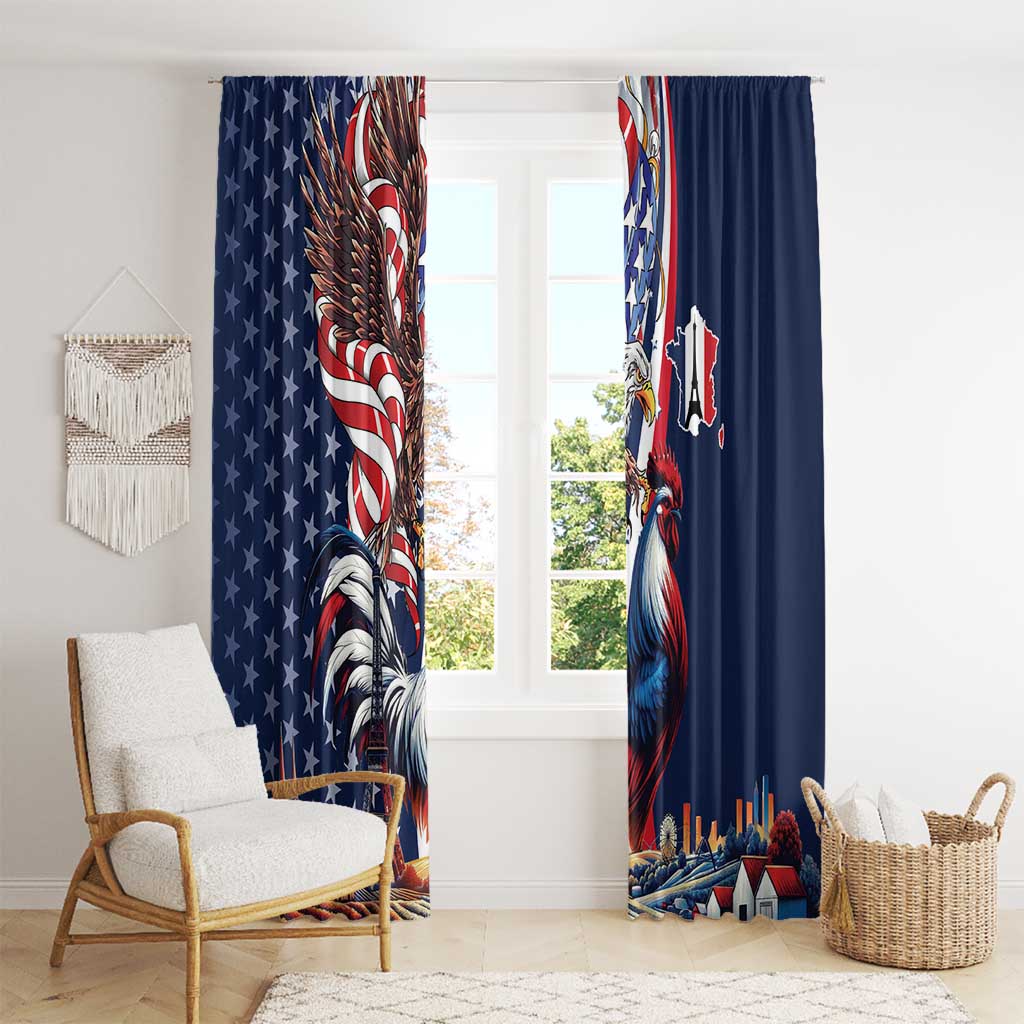 French American Heritage Month Window Curtain Gallic Rooster And Bald Eagle