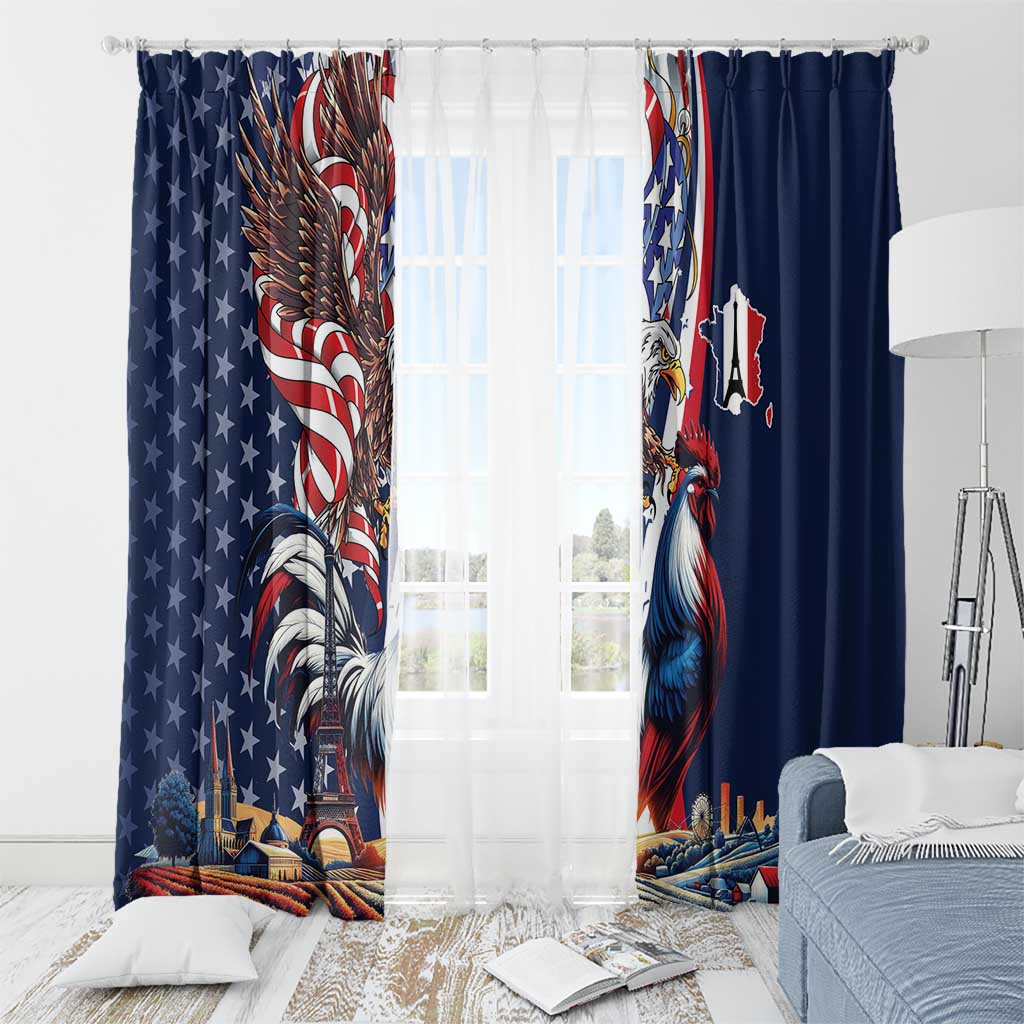 French American Heritage Month Window Curtain Gallic Rooster And Bald Eagle