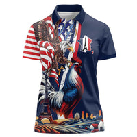 French American Heritage Month Women Polo Shirt Gallic Rooster And Bald Eagle