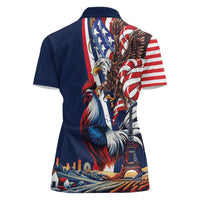 French American Heritage Month Women Polo Shirt Gallic Rooster And Bald Eagle