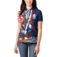 French American Heritage Month Women Polo Shirt Gallic Rooster And Bald Eagle
