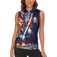 French American Heritage Month Women Sleeveless Polo Shirt Gallic Rooster And Bald Eagle