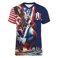 French American Heritage Month Women V-Neck T-Shirt Gallic Rooster And Bald Eagle