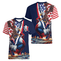 French American Heritage Month Women V-Neck T-Shirt Gallic Rooster And Bald Eagle