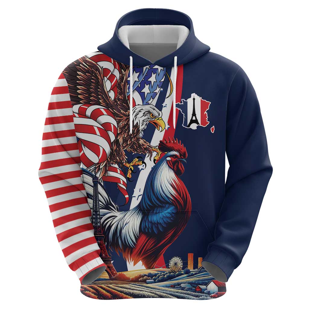 French American Heritage Month Zip Hoodie Gallic Rooster And Bald Eagle