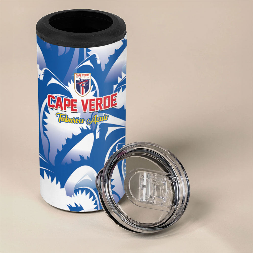 Custom Football Cape Verde Blue Sharks 4 in 1 Can Cooler Tumbler Rise Again Island