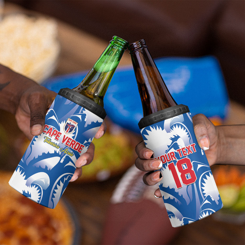 Custom Football Cape Verde Blue Sharks 4 in 1 Can Cooler Tumbler Rise Again Island