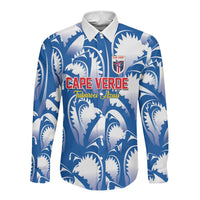 Custom Football Cape Verde Blue Sharks Long Sleeve Button Shirt Rise Again Island