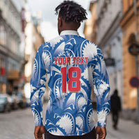 Custom Football Cape Verde Blue Sharks Long Sleeve Button Shirt Rise Again Island