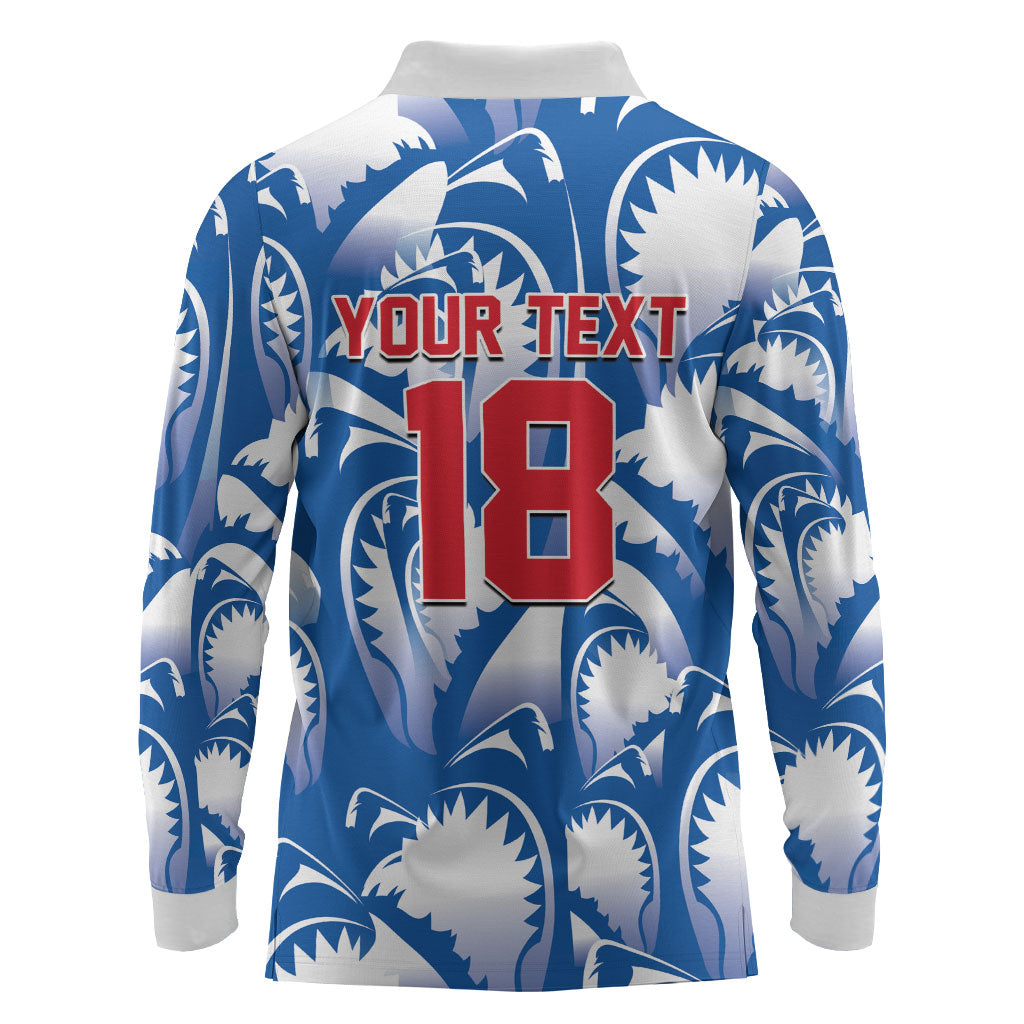 Custom Football Cape Verde Blue Sharks Long Sleeve Polo Shirt Rise Again Island