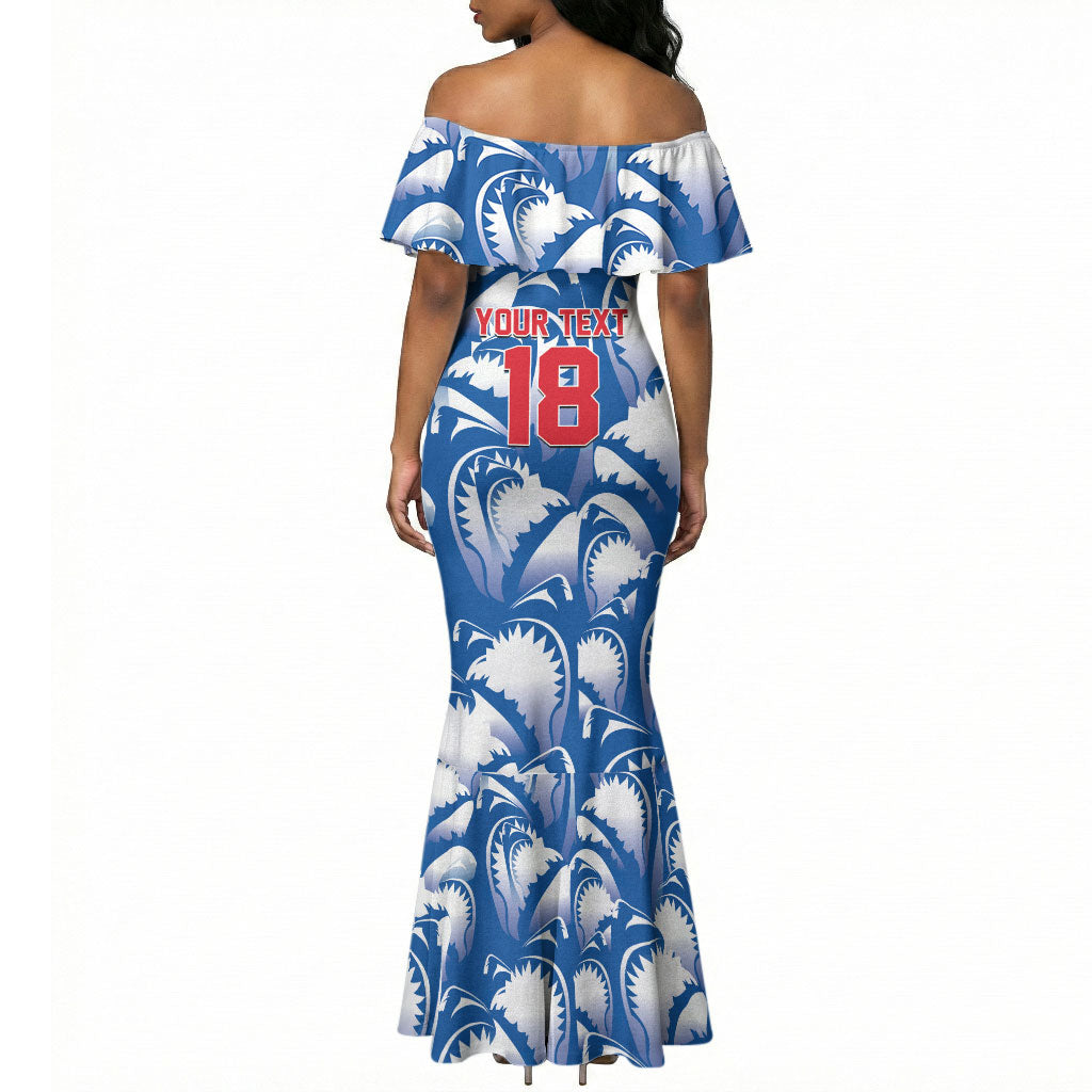 Custom Football Cape Verde Blue Sharks Mermaid Dress Rise Again Island