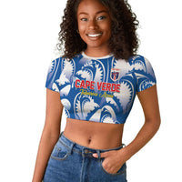 Custom Football Cape Verde Blue Sharks Raglan Cropped T shirt Rise Again Island