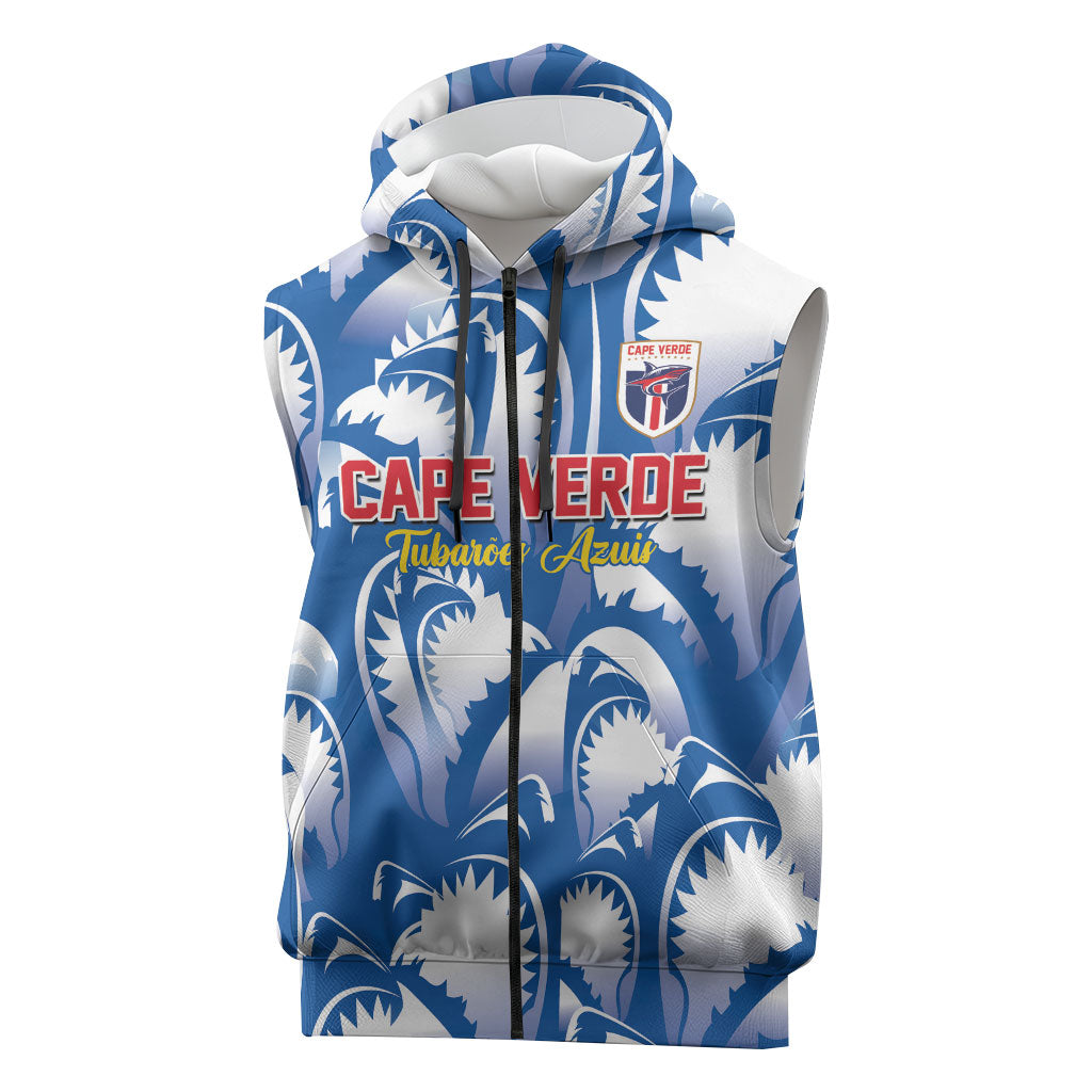 Custom Football Cape Verde Blue Sharks Sleeveless Zip Hoodie Rise Again Island